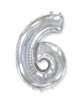 Фольгированый шар "Цифра 6" (серебро)